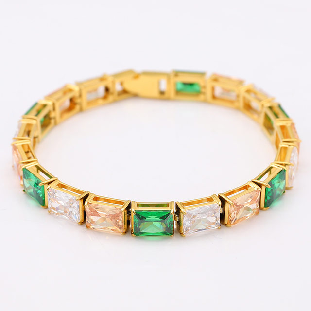 Stainless Steel Tennis Chain With Colorful CZ