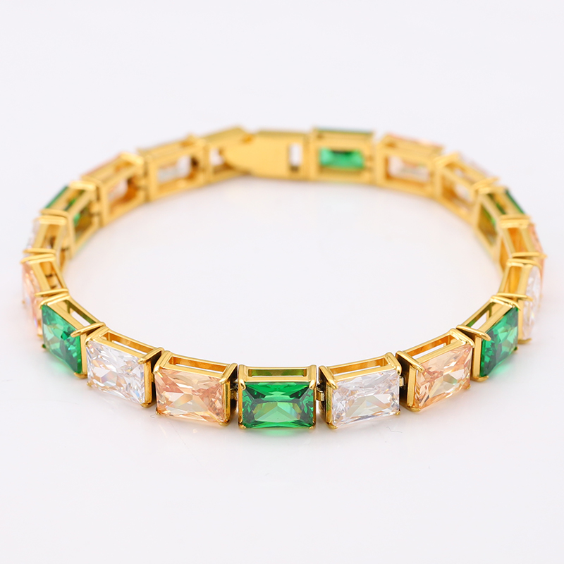 Stainless Steel Tennis Chain With Colorful CZ