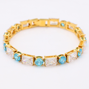 Stainless Steel 18K Gold Tennis Chain With Square CZ