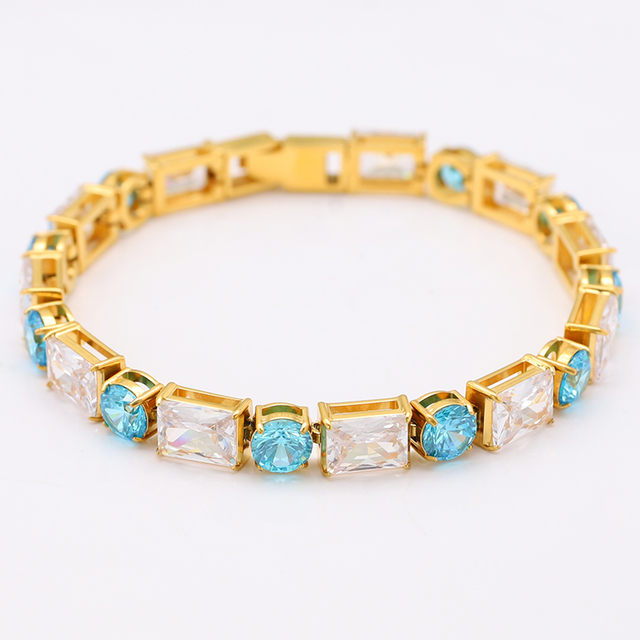 Stainless Steel 18K Gold Tennis Chain With Square CZ