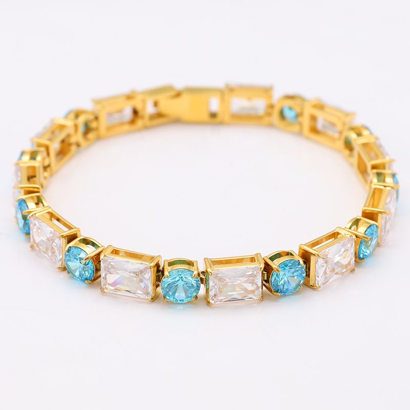 Stainless Steel 18K Gold Tennis Chain With Square CZ