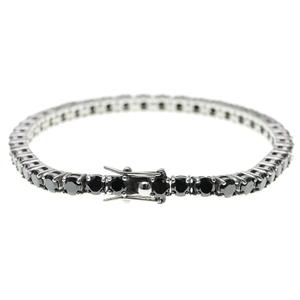 Stainless Steel Silver Color Tennis Chain with Black CZ