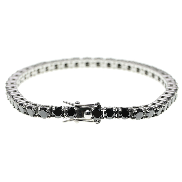 Stainless Steel Silver Color Tennis Chain with Black CZ