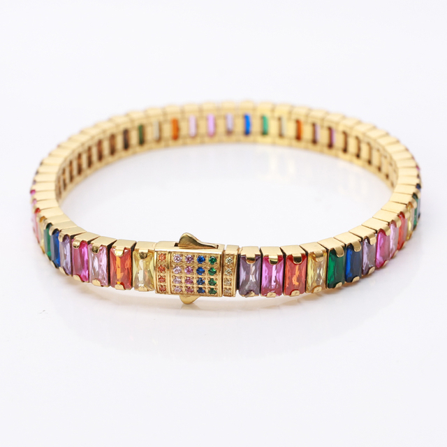 Stainless Steel 3*6mm Baguette Tennis Chain with Colorful Zirconia