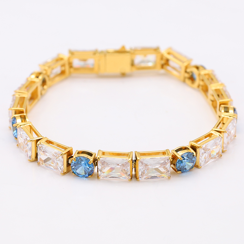Stainless Steel Tennis Bracelet with Square And Round CZ