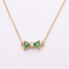 Stainless Steel Gold Bow Pendent Necklace with 5A Zircon