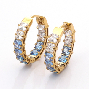 Stainless Steel Round Hoop Earring with Square Zircon