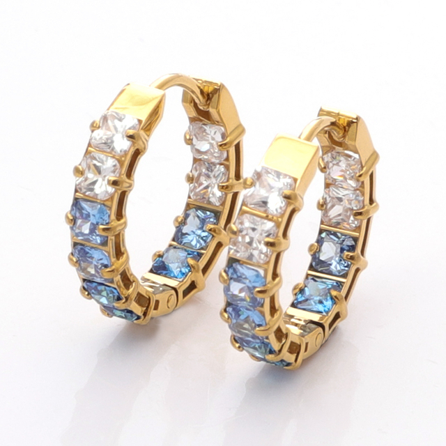 Stainless Steel Round Hoop Earring with Square Zircon