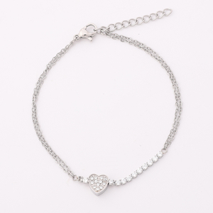 Stainless Steel Adjustable Heart Bracelet with Cz