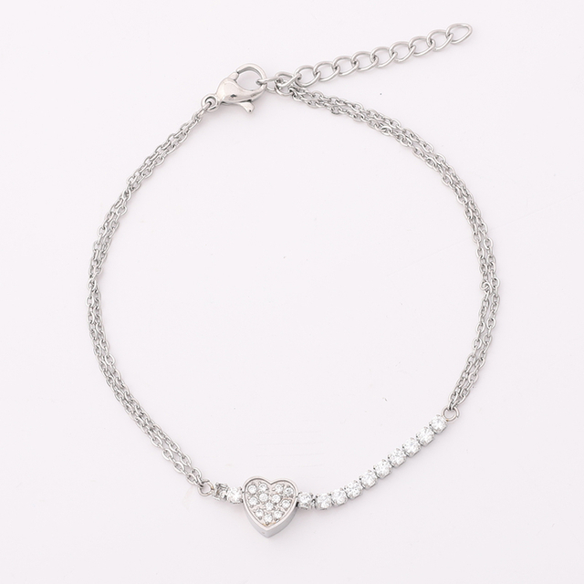 Stainless Steel Adjustable Heart Bracelet with Cz