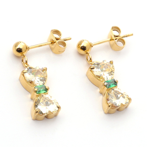 Stainless Steel Bow Drop Earring with 5A Zircon 