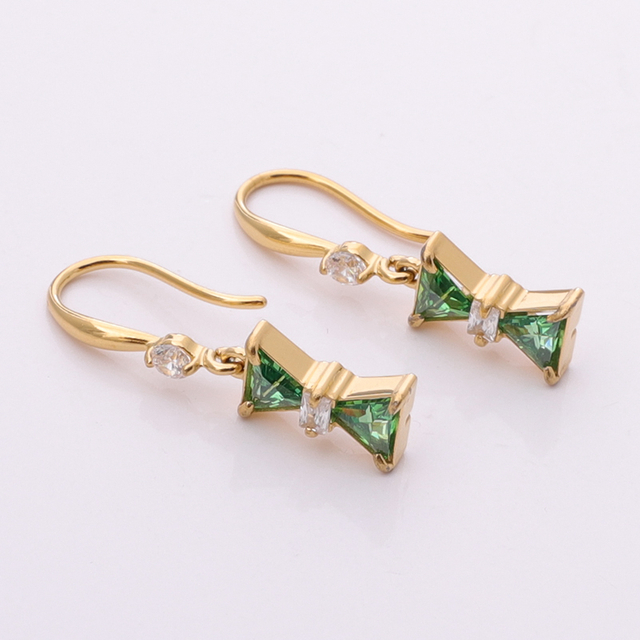 Stainless Steel Bow Drop Earring with 5A Zircon 