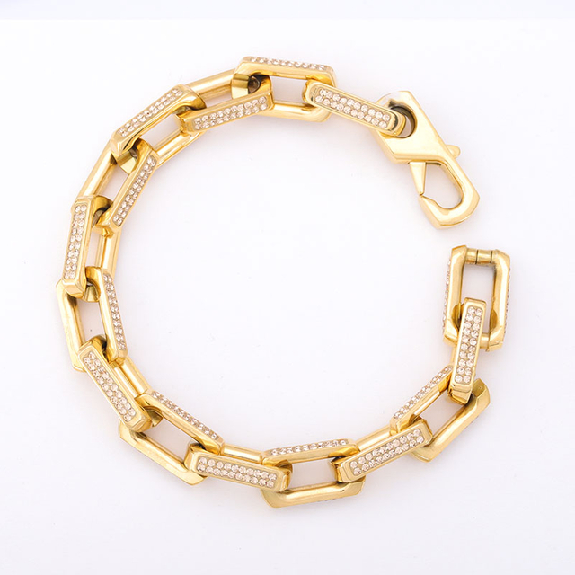 Stainless Steel Paper Clip Link Chain with Two Row 5A Zircon