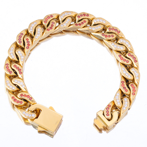 Stainless Steel Gold Flat Cuban Chain With Two Color Zircon