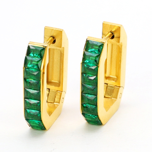 Stainless Steel Geometric Hoop Earrings with 5A Zircon