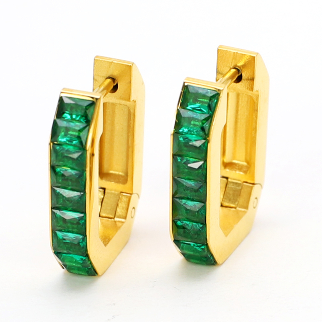Stainless Steel Geometric Hoop Earrings with 5A Zircon