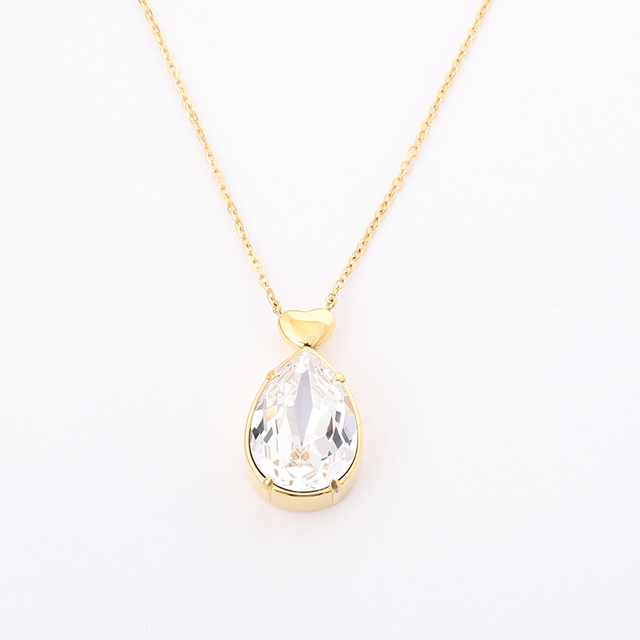 Stainless Steel Water Drop Pendant Necklace with Swarovski Crystal 