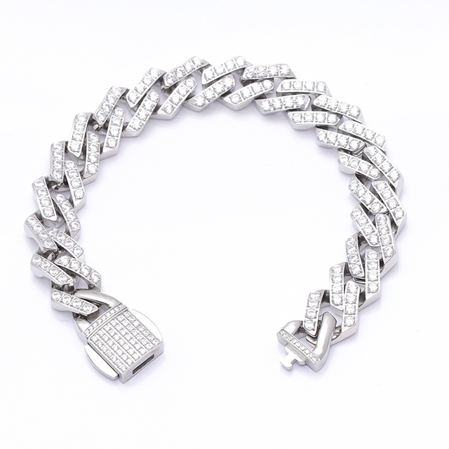 Stainless Steel Silver Prong Cuban Chain With 5A Zircon