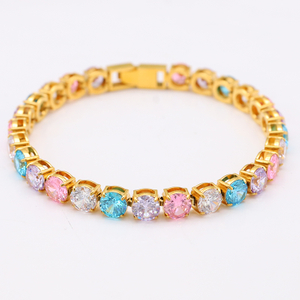 Stainless Steel PVD 18K Gold Tennis Chain with Colorful CZ
