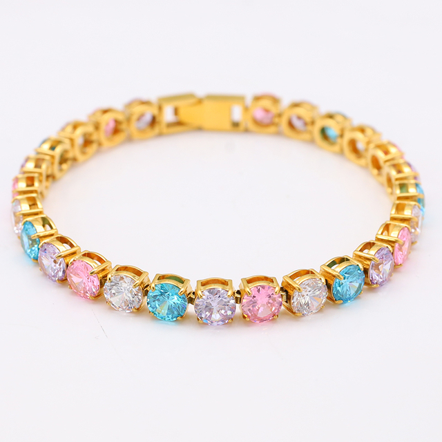 Stainless Steel PVD 18K Gold Tennis Chain with Colorful CZ