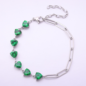 Stainless Steel Adjustable Heart Bracelet with 5A Zircon