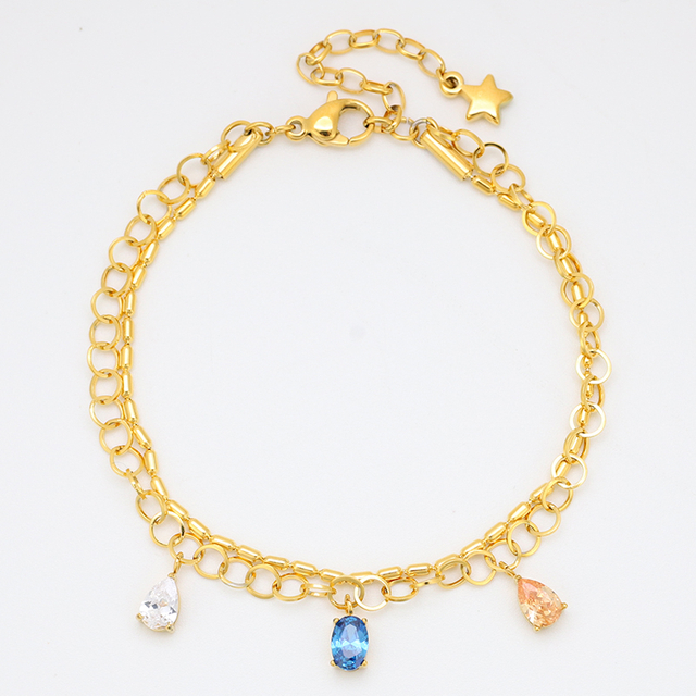 Stainless Steel Double Layer Pendent Bracelet with 5A Zircon