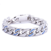 Stainless Steel Silver Flat Cuban Chain With Two Color Zircon