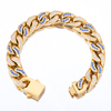 Stainless Steel Gold Flat Cuban Chain With Two Color Zircon