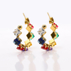 Stainless Steel C-shaped Stud Earring with 5A Zircon