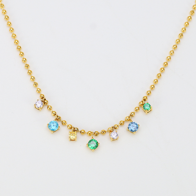 Stainless Steel Pendent Necklace With Colorful Zircon