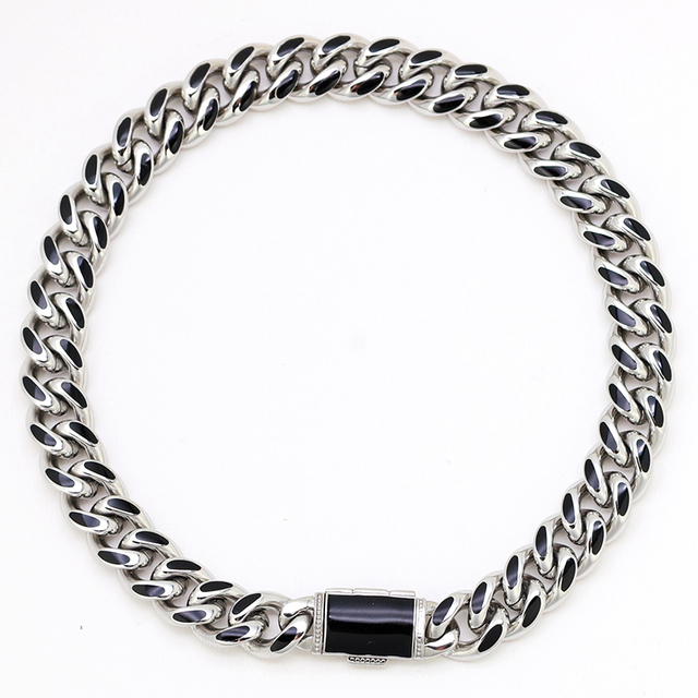 Stainless Steel Cuban Chain with Enamel Clasp