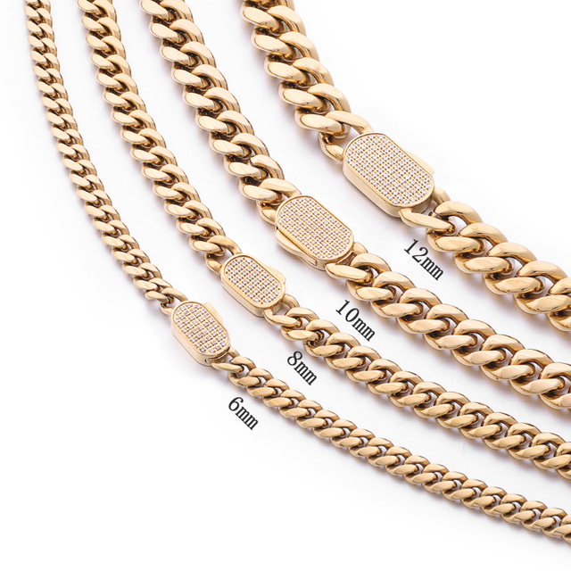 Stainless Steel PVD 18K Gold Cuban Chain With CZ Single Side Clasp