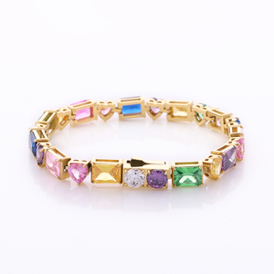 Stainless Steel Tennis Chain With Heart And Square Multicolour CZ