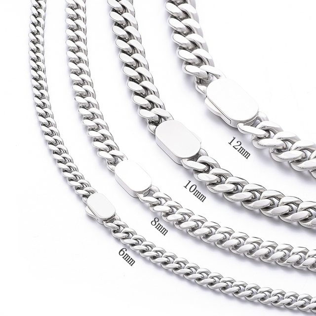 Stainless Steel Silver Color Cuban Chain with Single Side Clasp