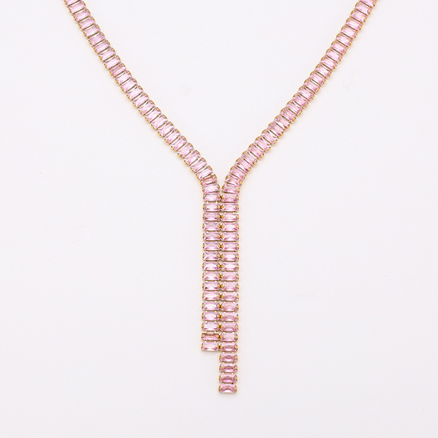 Stainless Steel Square Tennis Chain Necklace with 5A Zircon