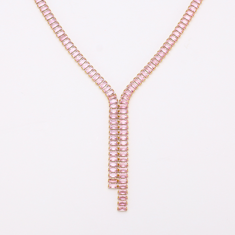 Stainless Steel Square Tennis Chain Necklace with 5A Zircon