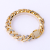 Stainless Steel Gold Prong Cuban Chain With Two Row Zircon