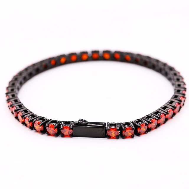 Stainless Steel PVD Black Tennis Chain With Red CZ