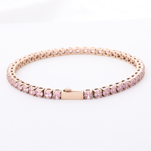 Stainless Steel Rose Gold Tennis Chain With Pink CZ