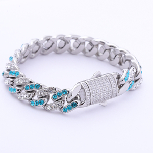 Stainless Steel Miami Cuban Chain with White Blue CZ 