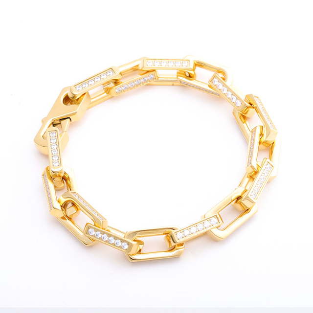 Stainless Steel Paper Clip Link Chain with 5A Zircon