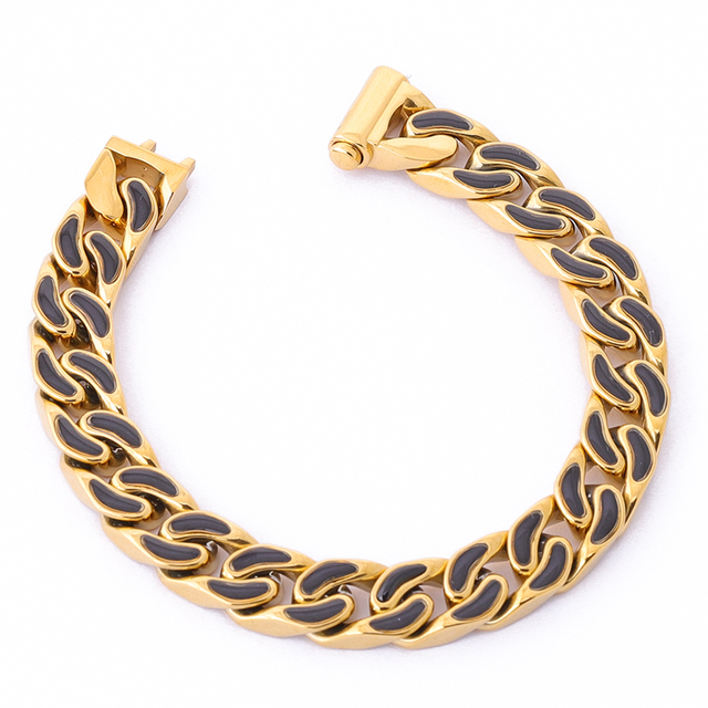 Stainless Steel Gold Enamel Cuban Chain