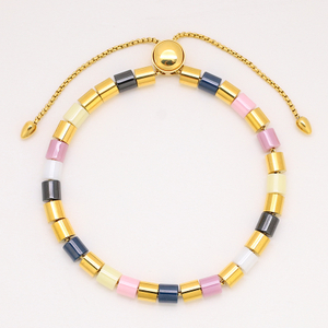 Stainless Steel Beaded Ceramic Gold Bracelets