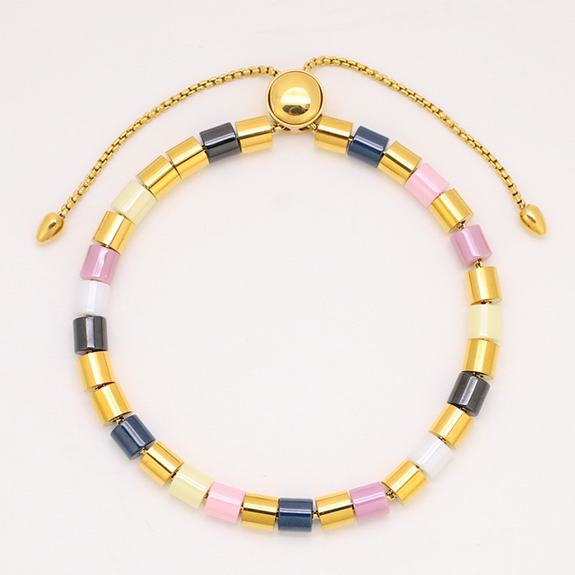 Stainless Steel Beaded Ceramic Gold Bracelets
