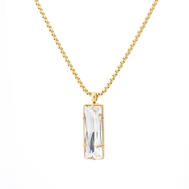 Stainless Steel Rectangle Pendant Necklace with Swarovski Crystal