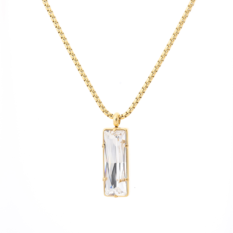 Stainless Steel Rectangle Pendant Necklace with Swarovski Crystal