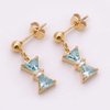 Stainless Steel Bow Drop Earring with 5A Zircon 