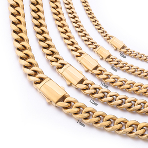 Stainless Steel 18K Gold Cuban Chain With Arc Clasp