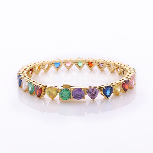 Stainless Steel Tennis Chain With Heart Multi Colourl CZ