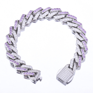 Stainless Steel Silver Prong Cuban Chain With Two Color Zircon
